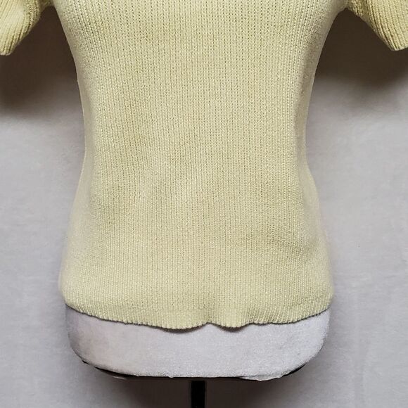 VINTAGE 1990s GAP Butter Yellow Ribbed V-neck Short Sleeve Cropped Sweater Large - Picture 5 of 11